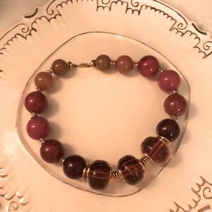 Vintage chunky beaded necklace, red, gold and orange tones